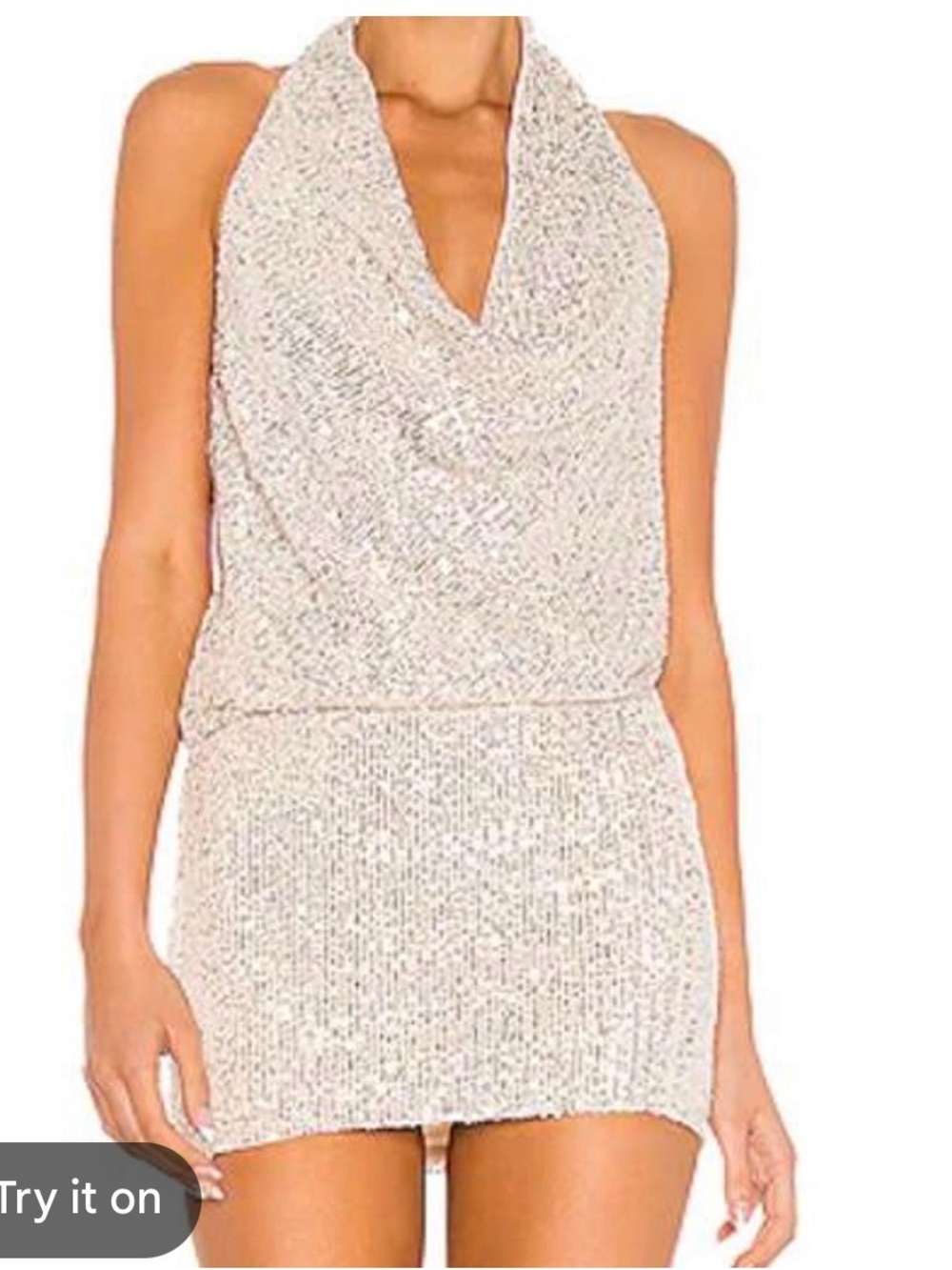 Lovers + Friends Ivory Sequin Halter Mini Dress